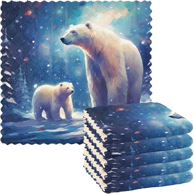 ALAZA Dish Towels - Polar Bear (2) Absorbent Kitchen Towels, Lint Free Bar Tea Soft Towel Kitchen Accessories Set of 6, 11"x11"