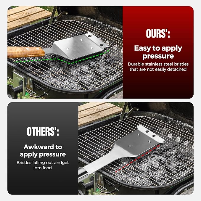 Grill Brush for Outdoor Grill Stainless Steel Head Barbecue Tool Grill Cleaner Wire Grill Brush and Scraper Durable BBQ Grill Brush Perfect BBQ Gift for Men Dad Husband