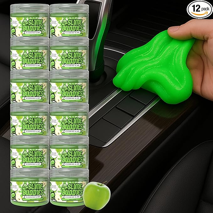 Slime Buddies Car Cleaning Gel Putty - 12 Pack Apple Scented Interior Detailing Tool for Cup Holder, Air Vent & Keyboard - Reusable Auto Detailing Accessories - Dust Remover Goop - Gifts for Men Women