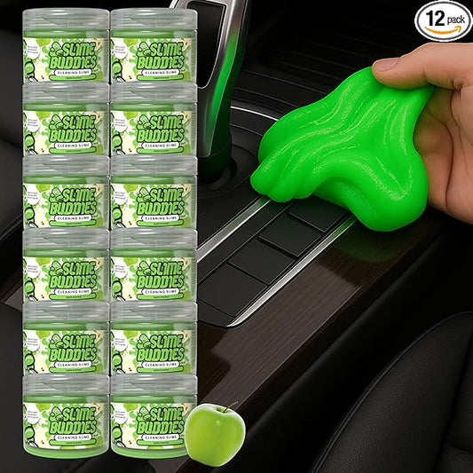 Slime Buddies Car Cleaning Gel Putty - 12 Pack Apple Scented Interior Detailing Tool for Cup Holder, Air Vent & Keyboard - Reusable Auto Detailing Accessories - Dust Remover Goop - Gifts for Men Women