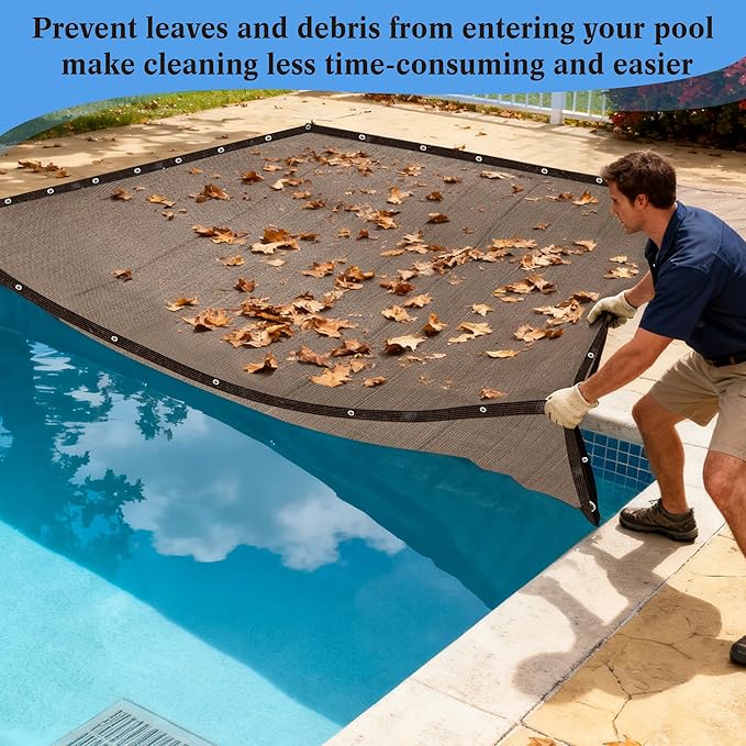 Pool Leaf Net Cover with Gromments and Ropes, 20 x 40 FT Mesh Pool Covers for Inground/Above Ground Swimming Pools, Keep Leaves Out of Your Pool, Tear Resistant, UV Resistant, Reatherproof