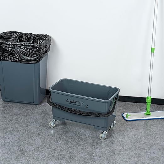 Restaurantware-Clean Tek Professional 25 Quart Cleaning Bucket, 1 Bucket With Wheels - Heavy-Duty, Comfortable Handle, Gray Plastic Pail, Portable, For Restaurant, Home, School, Office, And More