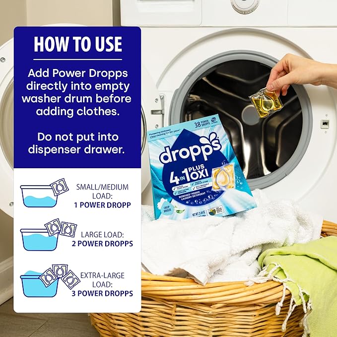 Dropps 4-in-1 Plus Oxi Laundry Detergent Pods, Crisp Breeze (76 Count) - Laundry Pods | Advanced Odor Defense | Fights Stains | Whitens & Brightens | Clean Ingredients | Plastic Free Packaging