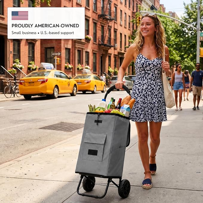 Shopping Cart, Super Loading Grocery Trolley, 220 lbs Capacity, Foldable Cart with Extra Large 55L Shopping Bag Portable Grocery Utility Cart with Adjustable Bungee Cord (Gray)