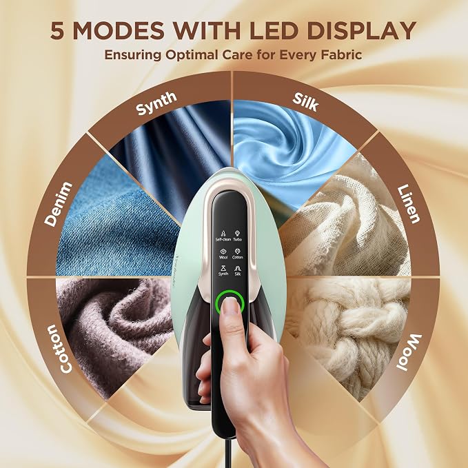 Newbealer Steam Generator Iron, 1500W Turbo Steamer for Clothes (Green) | 2 Bar Steam Pressure Clothes Iron, 4 Steam & 4 Dry Heat Modes, Fast Heat-Up, 350ml Detachable Tank, Auto-Off, Self-Cleaning