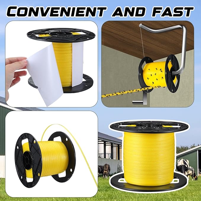 Qualirey 2 Pcs Sticky Fly Tape Roll 1000 ft Fly Ribbon Line Kit Housefly Reel Hanging Sticky Tape Trap Disposable Bug Strip for Barns Home Indoor Outdoor, Non-Toxic (Yellow)