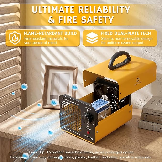 Airthereal MA10K Classic Ozone Generator, Commercial Ozone Machine for 3500+ Sq Ft, Upgraded Honeycomb O3 Air Purifier Odor Eliminator for Smoke, Pets, Mold & Basements, Yellow