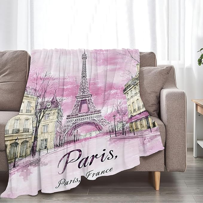 Tijuboni Paris Eiffel Tower Throw Blanket Pink Paris Gifts for Girls Women Boys Men Adults Kids Soft Flannel Fleece Blanket for Couch Sofa Bed Home Decor 40"x50"