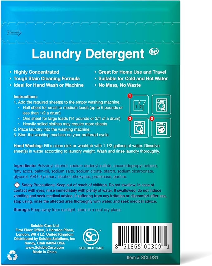 180 loads Laundry Sheets (Ultra-Concentrated, Earth Friendly, Liquid-Free Solution) + Sample Pack (Laundry, Foaming Hand Soap, Toilet & Floor Cleaner Dissolvable Sheets)