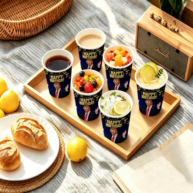 50Pcs Paper Cups Funny Presidant Patriotic Birthday Party Disposable 9oz Paper Cups for Sports Supplies Decorations Drinking for Birthday Party ﻿