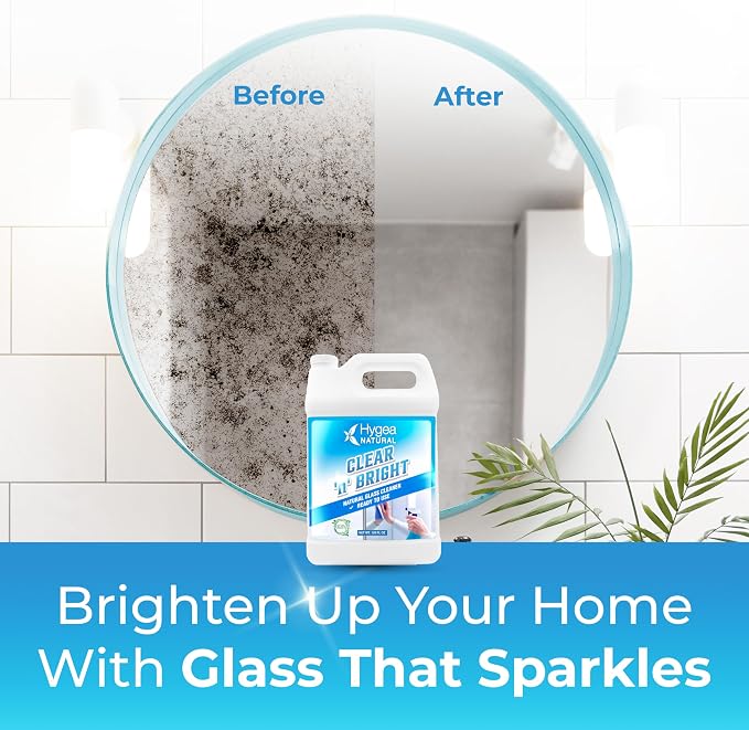 Hygea Natural Clear 'n' Bright - Glass Cleaner Spray - Streak-Free & Ammonia-Free Window Cleaning - Eyeglass, Window & Mirrors Cleaning Supplies - Safe & Fast with Natural Ingredients (1 Gallon)