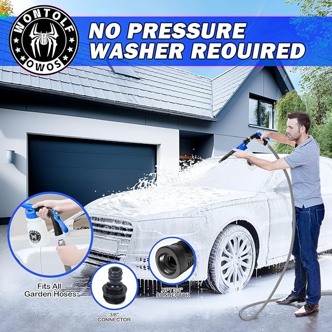 Car Wash Foam Gun Foam Sprayer - Foam Cannon Garden Hose- Car Wash Kit - Snow Foam Blaster with Microfiber Wash Mitt + Storage Bag - Car Accessories for Men