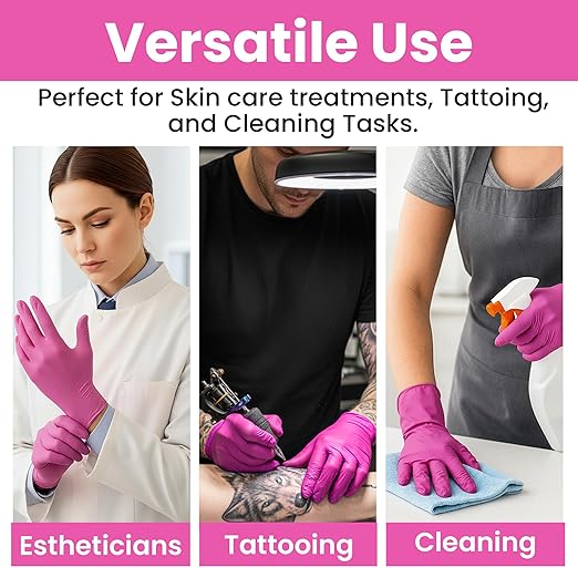 SAFEWAY USA Pink Nitrile Gloves Disposable — Non-Latex, Powder-Free, Ambidextrous Design Multi-purpose Gloves for House Chores, Nail Tech, Salon, Tattooing, Esthetician and more — (1000 pcs, X-Large)