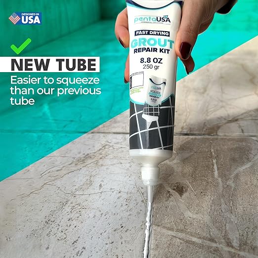 PentaUSA Premixed Tile Grout Repair Kit 2 Pack - White Acrylic Sanded Grout Filler for Bathroom, Shower, Kitchen Tile Water-Resistant Tubes with Applicator, Fast Drying, Total (2 x 250g / 17.6oz)