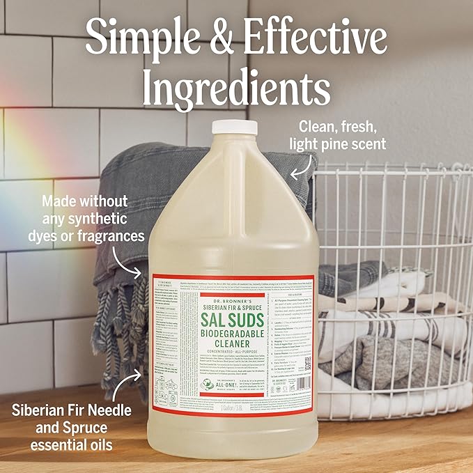 Dr. Bronner's Sal Suds Biodegradable Cleaner (1 Gallon) – All-Purpose Pine Mop Detergent for Floors, Multi-Purpose Household Formula, Dish Degreaser & Laundry Use