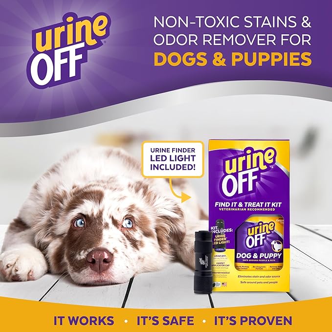 urineOFF Puppy & Dog Pet Stain Remover & LED Urine Finder Light | Freshly Scented Carpet Cleaner | Bio Enzymatic Stain & Urine Odor Remover | Pet Safe Cleaner | 16 oz.