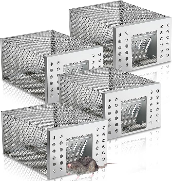 4 Pcs Humane Rat Trap Live Chipmunk Cage Trap for Indoor and Outdoor Small Rodent Animal Mouse Vole Chipmunk Hamsters Live Cage, Catch and Release (Closed)