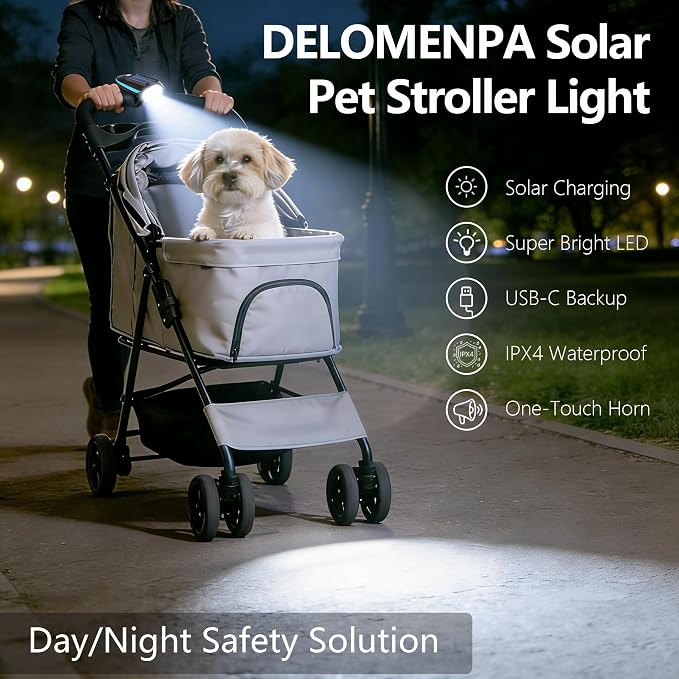 Pet Grooming Vacuum & Stroller Light Bundle – 5-in-1 Cordless Deshedding Tool for Dogs Cats + Solar Powered Safety LED Light for Night Walks, Complete Pet Care Kit for Home & Outdoors