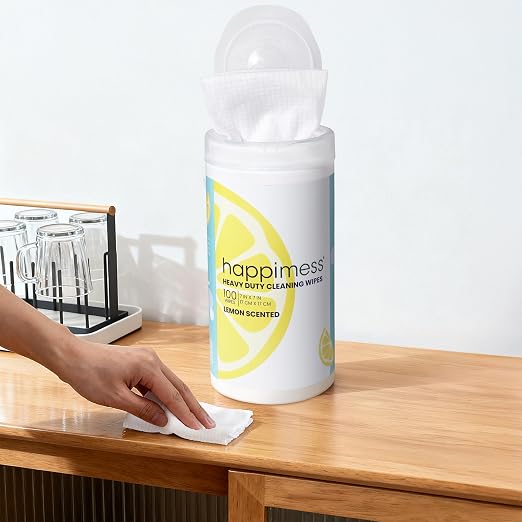 happimess WPE1002A-2SET All-Purpose Cleaning Wipes, Heavy Duty Multi-Surface Household Wipes for Kitchen and Bathroom, Fresh Lemon Scent, 100 Count, Pack of 2