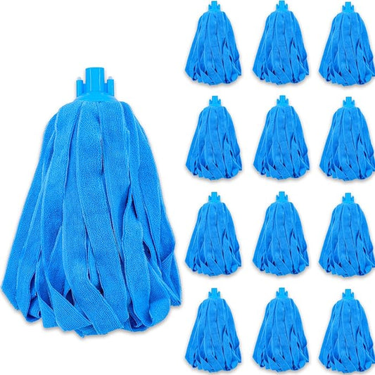 12 PCS Microfiber Mop Heads, Microfiber Cloth Mop Replacement Blue Compatible with Standard 3/4 inch Threaded Poles