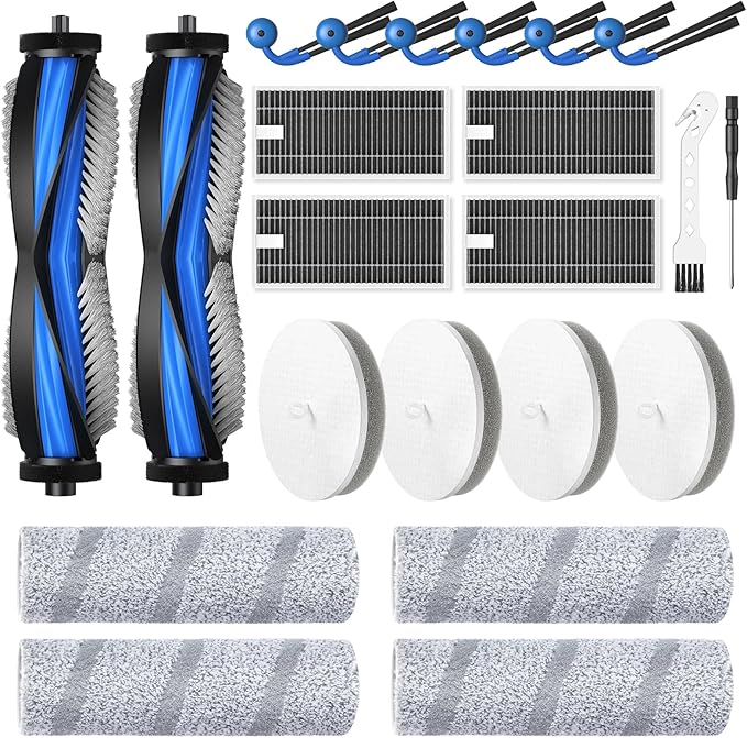22 Pack X11 OmniCyclone Accessories for Ecovacs Deebot X11 OmniCyclone, and for Yeedi S20 Infinity Robot Vacuum,2 Roller Brush, 4 Roller Mop, 4 Sponge Filter, 4 HEPA Filter, 6 Side Brush, 2 Tools