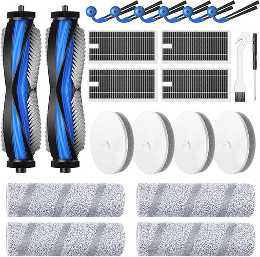 22 Pack X11 OmniCyclone Accessories for Ecovacs Deebot X11 OmniCyclone, and for Yeedi S20 Infinity Robot Vacuum,2 Roller Brush, 4 Roller Mop, 4 Sponge Filter, 4 HEPA Filter, 6 Side Brush, 2 Tools