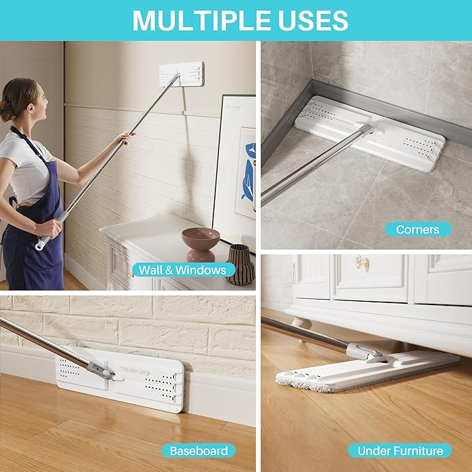 JOYMOOP 8L Flat Mop System with Extension Handle, Large Capacity for Household & Commercial Use, Ideal for Floor, Window & Wall Cleaning – Includes 5 Washable Microfiber Pads for Wet & Dry Use