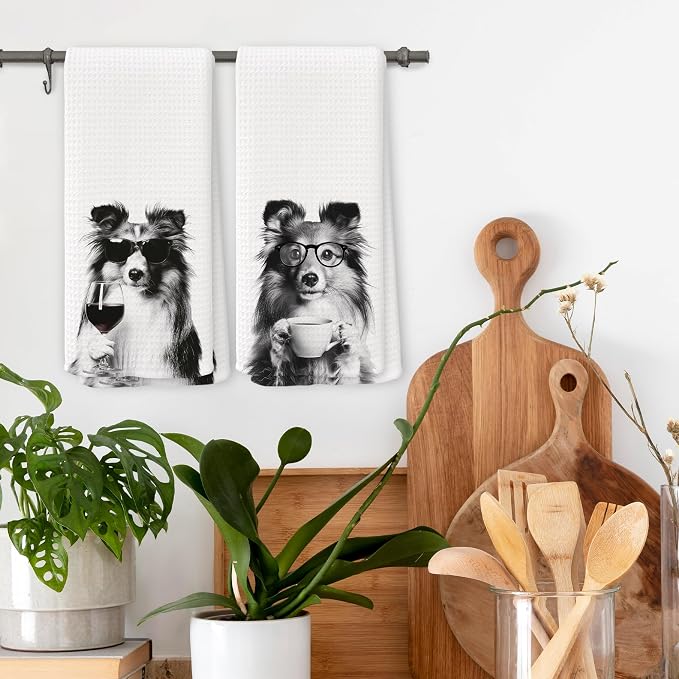 Funny Chef Shetland Sheepdog Kitchen Towels Set of 2, Shetland Sheepdog Dog Gifts for Women Dish Tea Towels for Kitchen, Dog Mom Lovers Owner Gifts Decorative Hand Towel, 16x24 Inch