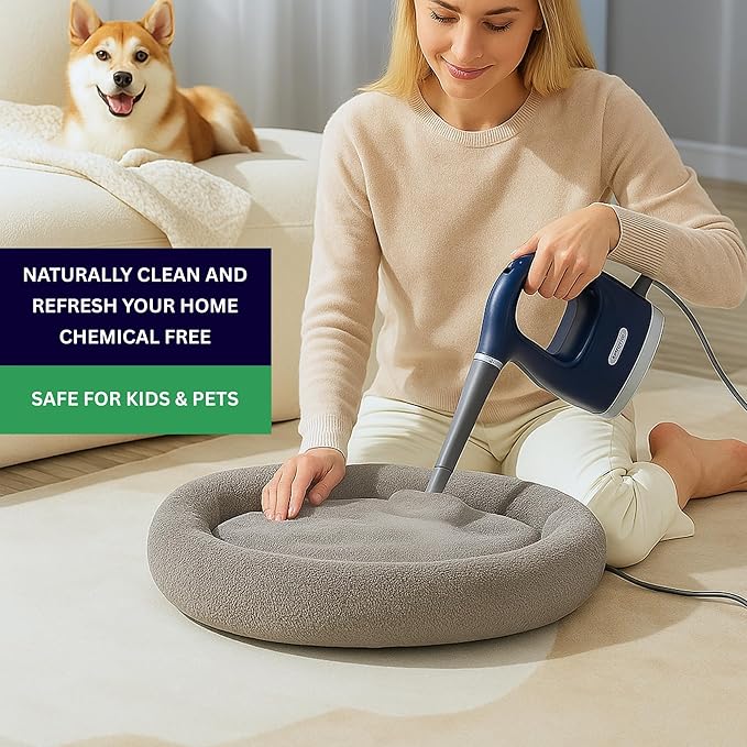SALAV® CleanSteam Compact Steam Cleaner Pressurized Multi-Surface Handheld Steamer w/11pc Accessories, Safety Lock No-Drip Fast Heat Time Unlimited Use, for Cleaning Windows, Tiles, Grout, Car (Navy)