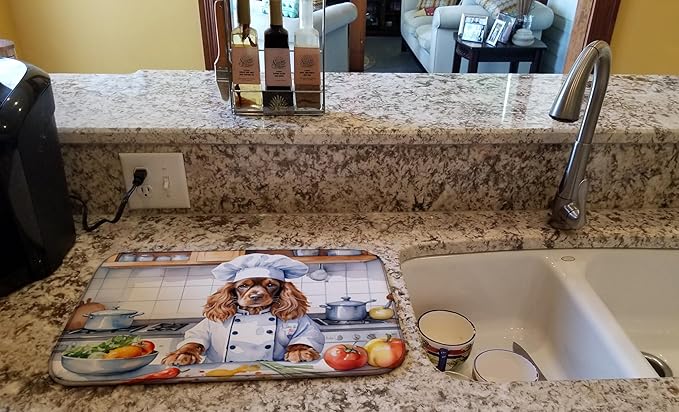 Caroline's Treasures DAC6244DDM English Cocker Spaniel The Chef Dish Drying Mat Absorbent Dish Drying Mat Pad for Kitchen Counter Dish Drainer Mat for Countertop, 14 x 21", Multicolor