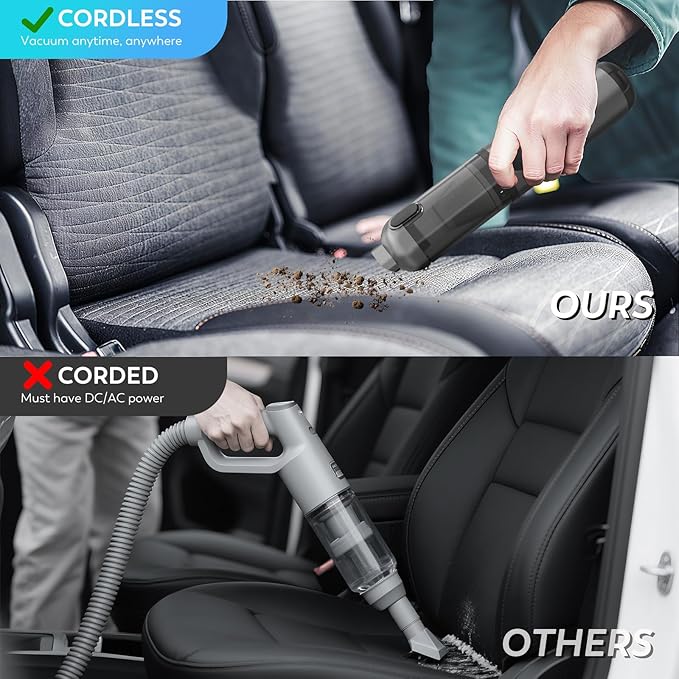 22000Pa High Power Handheld Vacuum Cleaner, 4-in-1 Cordless Car Vacuum & Air Duster with LED Display, USB-C Rechargeable Vacuum for Car Home Office Pet Camping