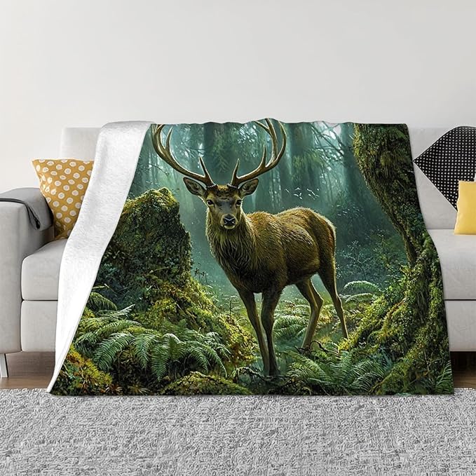 Tijuboni Forest Elk Deer Throw Blanket Deer Gifts for Girls Boys Women Men Kids Adults Soft Flannel Fleece Blanket for Couch Sofa Bed Home Decor 50"x60"