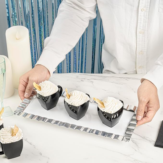 Restaurantware-5 Ounce Square Espresso Cups, 100 Disposable Plastic Coffee Cups - PS Plastic, With Handles, Black Dessert Cup, For Catering Events, Parties, Weddings, And Cafes