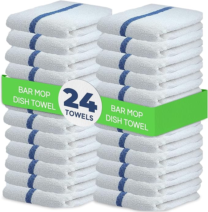 Towels N More 24-Pk 16x19 30 Oz. Absorbent Cotton Kitchen Bar Mop Towels | Reusable Kitchen Cleaning Towels for Chef, Cook, Home, Restaurant & Bar. Highly Absorbent, Multi-Purpose Cotton Towels