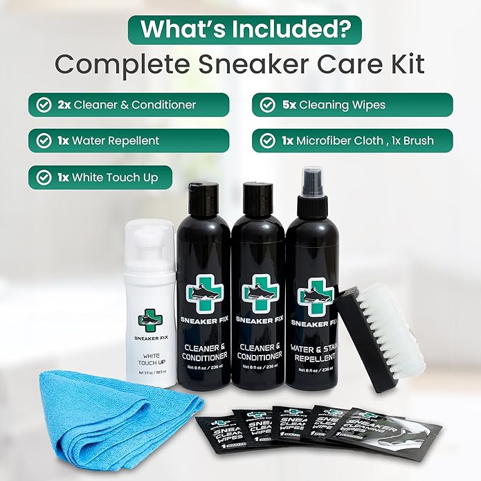 Complete Shoe Cleaner Kit for all Sneakers, Cleaning Kit with Conditioner, Whitener, & Microfiber Towel, Wipes and Stain Repellent