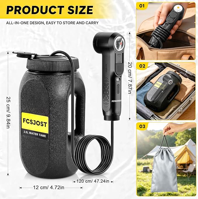 Portable Bidet for Travel, High Pressure Electric Bidet for Women & Men, 1600mAh Battery, Dual Adjustable Spray Modes, LED Display, 2.5L Tank, IPX6 Waterproof Handheld Bidet for Camping & Home
