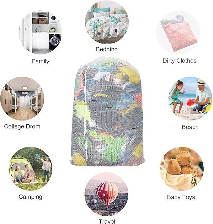 Dalykate Laundry Bag with Shoulder Straps and Mesh Pocket and Mesh Laundry Bags 3 Pack, 2 Item Bundle