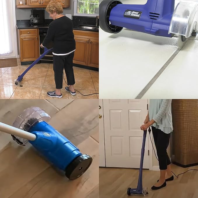 Grout Cleaner Bundle, Electric Stand Up Tile Grout Cleaner Machine with 20’ Cord, 3 Brush Wheels, 1 Cleaner, 1 Grout Hand Brush, 1 Microfiber Cloth