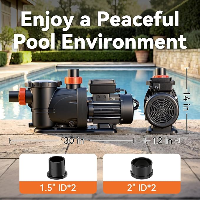 LEO 2HP In/Above Ground Pool Pump with Timer High Flow Powerful Self Priming Pool Pump, Single Speed 220V 6950GPH, Dark Black