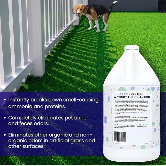TurFresh BioX Artificial Turf Odor Eliminator – Yard Deodorizer for Dog Urine & Feces – Natural Concentrate Outdoor Cleaner – Safe for Kids & Pets – 1 Gallon Lemon Scent