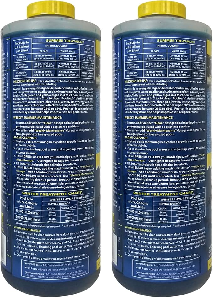 EASYCARE 30032 Pooltec Algaecide, Clarifier and Chlorine Salt Cell Booster (32 Fl. Oz 2-Pack)