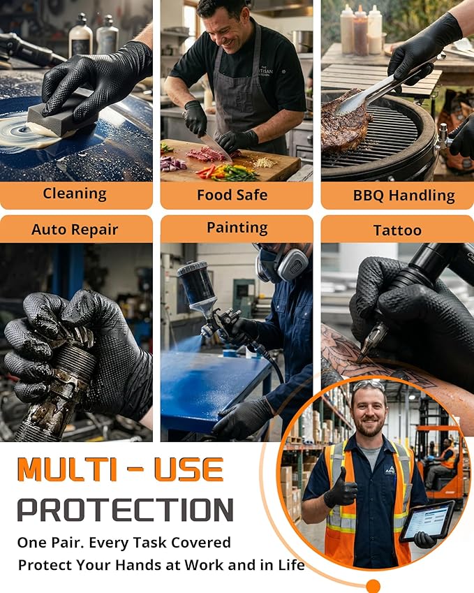 NITROSHIELD 9mil Heavy Duty Disposable Nitrile Gloves, Black XLarge 80Pcs -Chemical Resistant, Latex Powder Free Rubber Gloves Diamond Texture for Automotive, Mechanics, Cooking,BBQ, Industrial Use