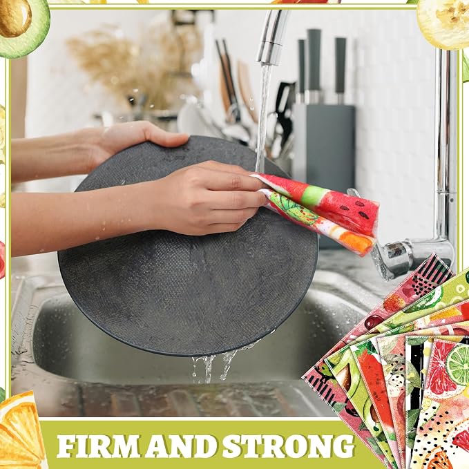 36 Pack Fruit Reusable Cleaning Cloths Washable Cotton Kitchen Towels for Home (Fresh Color)