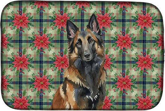 Caroline's Treasures Belgian Tervuren Christmas PoinsettIas Dish Drying Mat Absorbent Dish Drying Mat Pad for Kitchen Counter Dish Drainer Mat for Countertop, 14 x 21", Multicolor