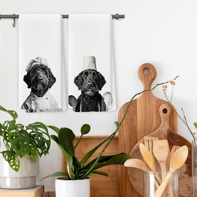 Funny Chef Black Goldendoodle Kitchen Towels Set of 2, Goldendoodle Gifts for Women Dish Tea Towels for Kitchen, Dog Mom Lovers Owner Gifts Decorative Hand Towel, 16x24 Inch