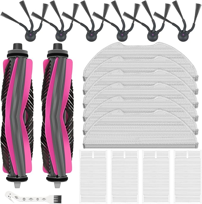19 Packs Accessories Kit for Eureka E20 Evo Plus (NOT for E20 Plus) Robot Vacuum Cleaner, 2 Rubber Brushs, 4 HEPA Filters, 6 Mop Pads, 6 Side Brushes, 1 Cleaning Brush