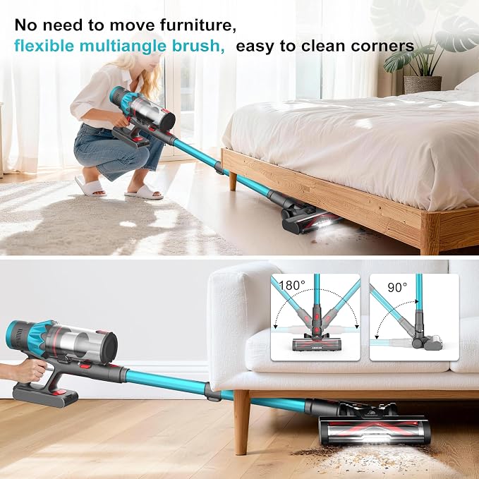Cordless Vacuum Cleaner, 55Kpa 70Mins Stick Vacuum for Home with LED Display and Self-Standing, Vacuum with Anti-Tangle Brush&Wall Mount Charging, Vacuum Cleaners for Pet Hair/Carpets/Floors