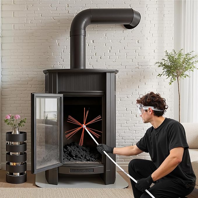 VEVOR Chimney Sweep Kit, 39 ft Maximum Extendable Length Chimney Brush, Chimney Cleaner Sweeper with Dual Brush Heads & Bristle Replacements, Fireplace Cleaning Tool for Square, Rectangle Chimneys