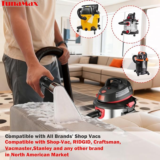 TunaMax Universal Work with All Shop Vacs with 2-1/2" & 1-7/8" &1-1/4" Adapters Extractor Attachment for Upholstery & Carpet Cleaning & Auto Detailing, Extraction Accessory for Wet Vacuum Cleaners