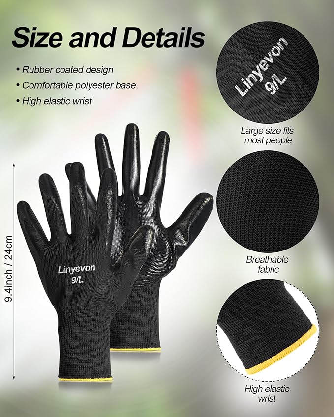 Maxcheck PU Coated Gloves Bulk, Reusable Rubber Safety Gloves for Men Women Work Warehouse, Mechanic, Woodworking